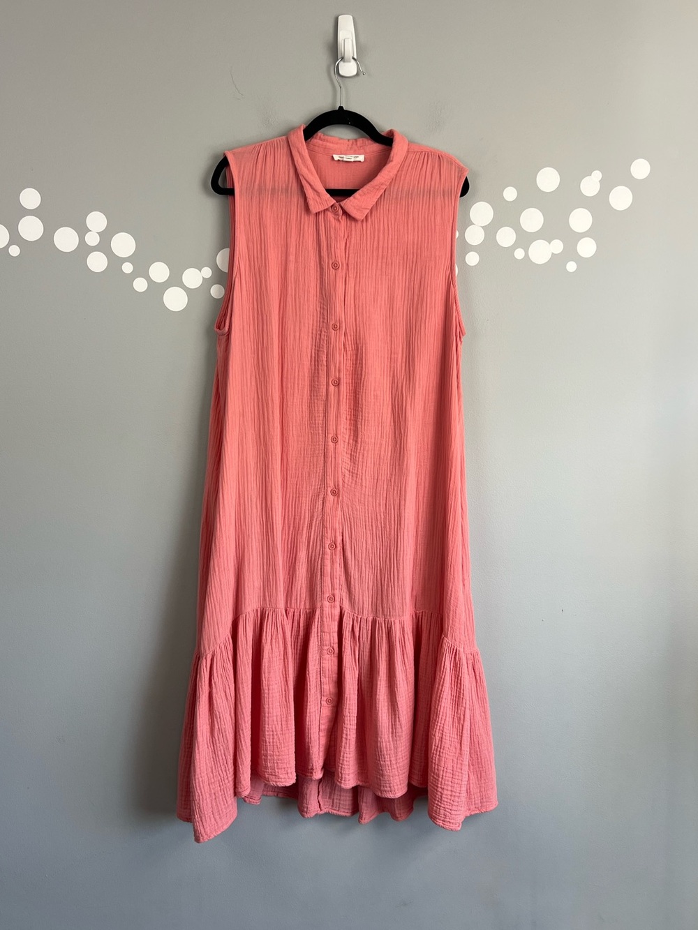 BeachLunchLounge 100% Cotton Gauze Button Front Midi Dress XXL Coral Pockets